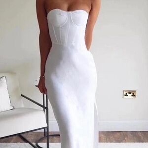 Zara stunning white satin rhinestone maxi dress NEW WITH TAG